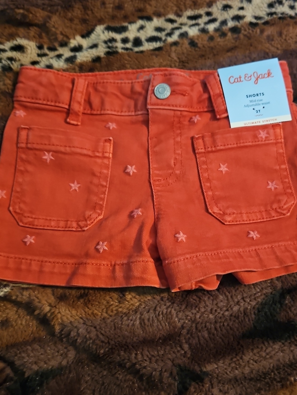 Cat & Jack Coral Orange Star Pocket Girls' Shorts